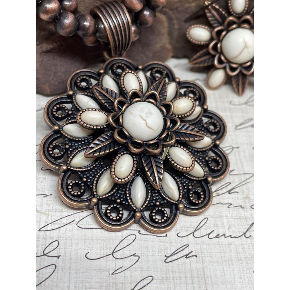 Rose Western Star Copper White Fall Necklace Earring Bracelet Ring SET Southwest - Picture 2 of 16